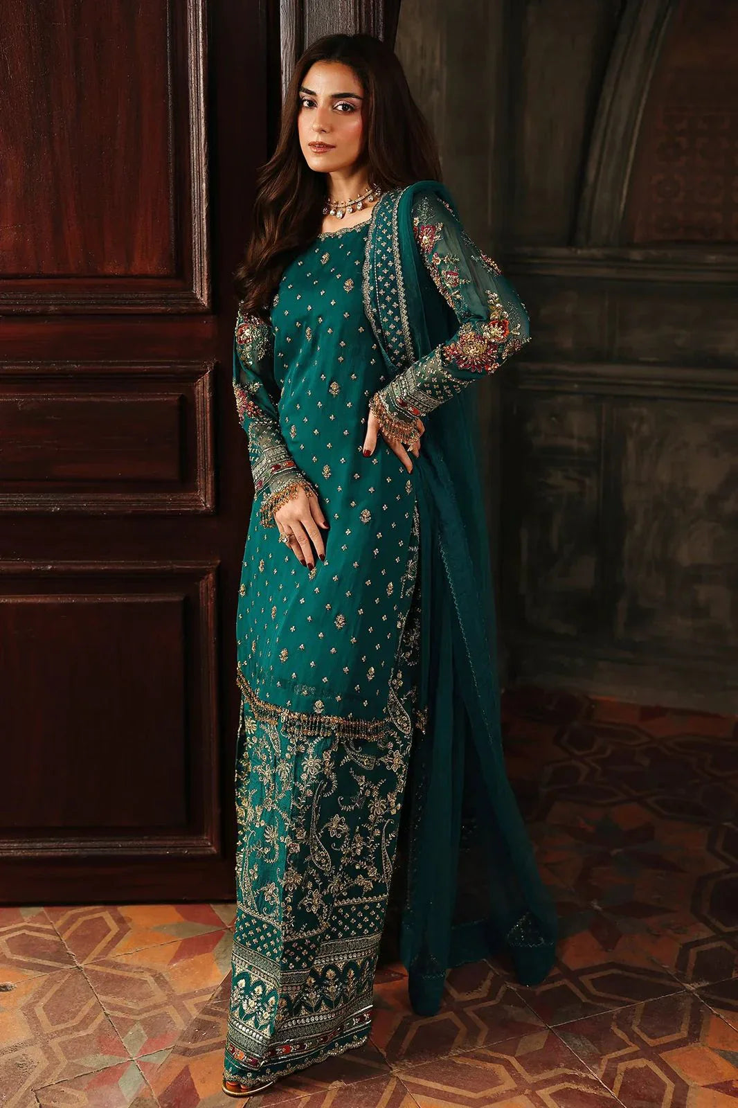 Charizma Chiffon Digital Print & Embroidered 3 Piece Dress