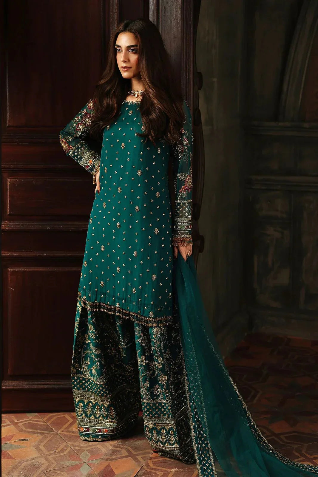 Charizma Chiffon Digital Print & Embroidered 3 Piece Dress