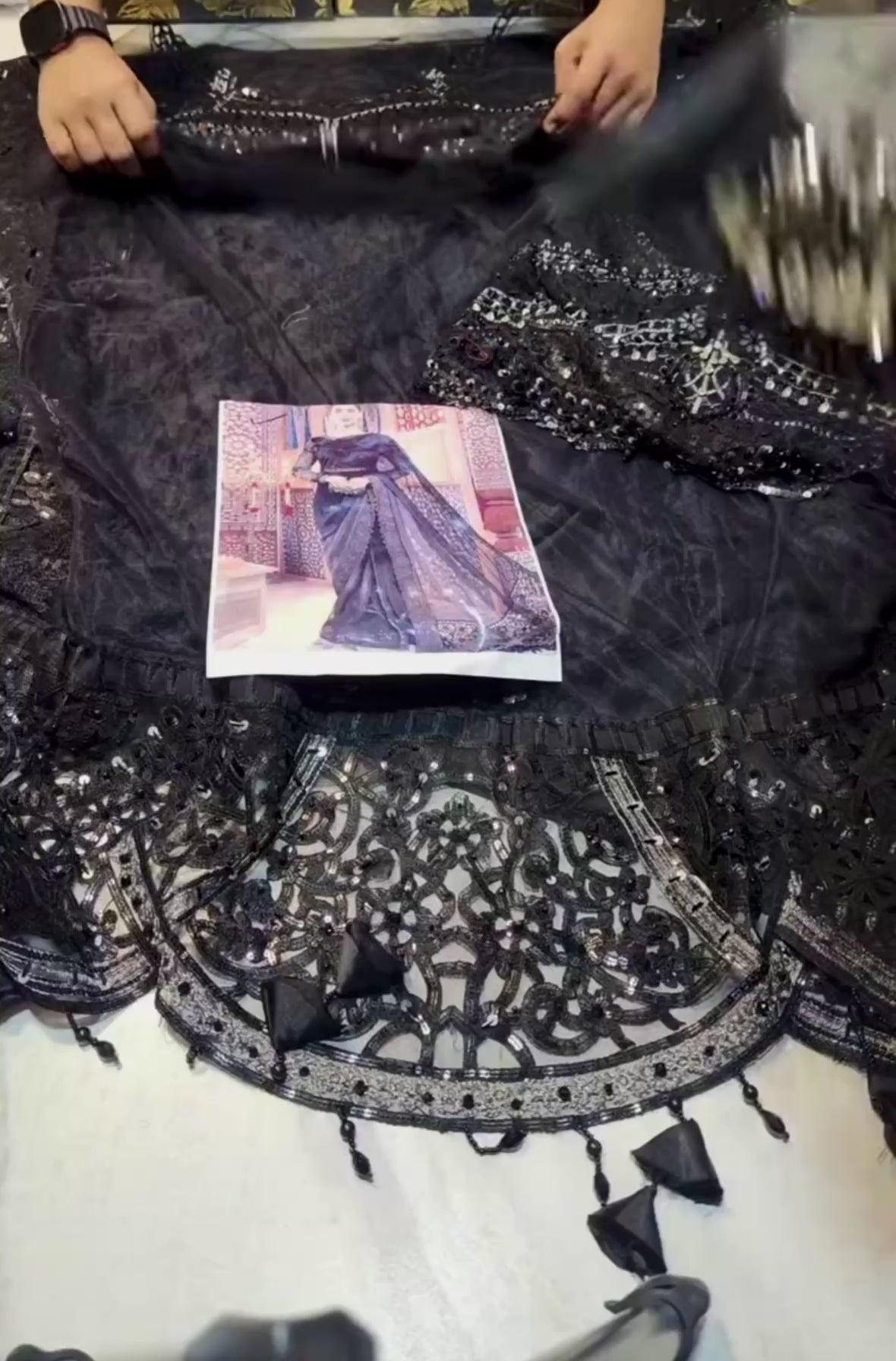 Maria B Inspired Mbroidered GREY & BLACK Net Saree