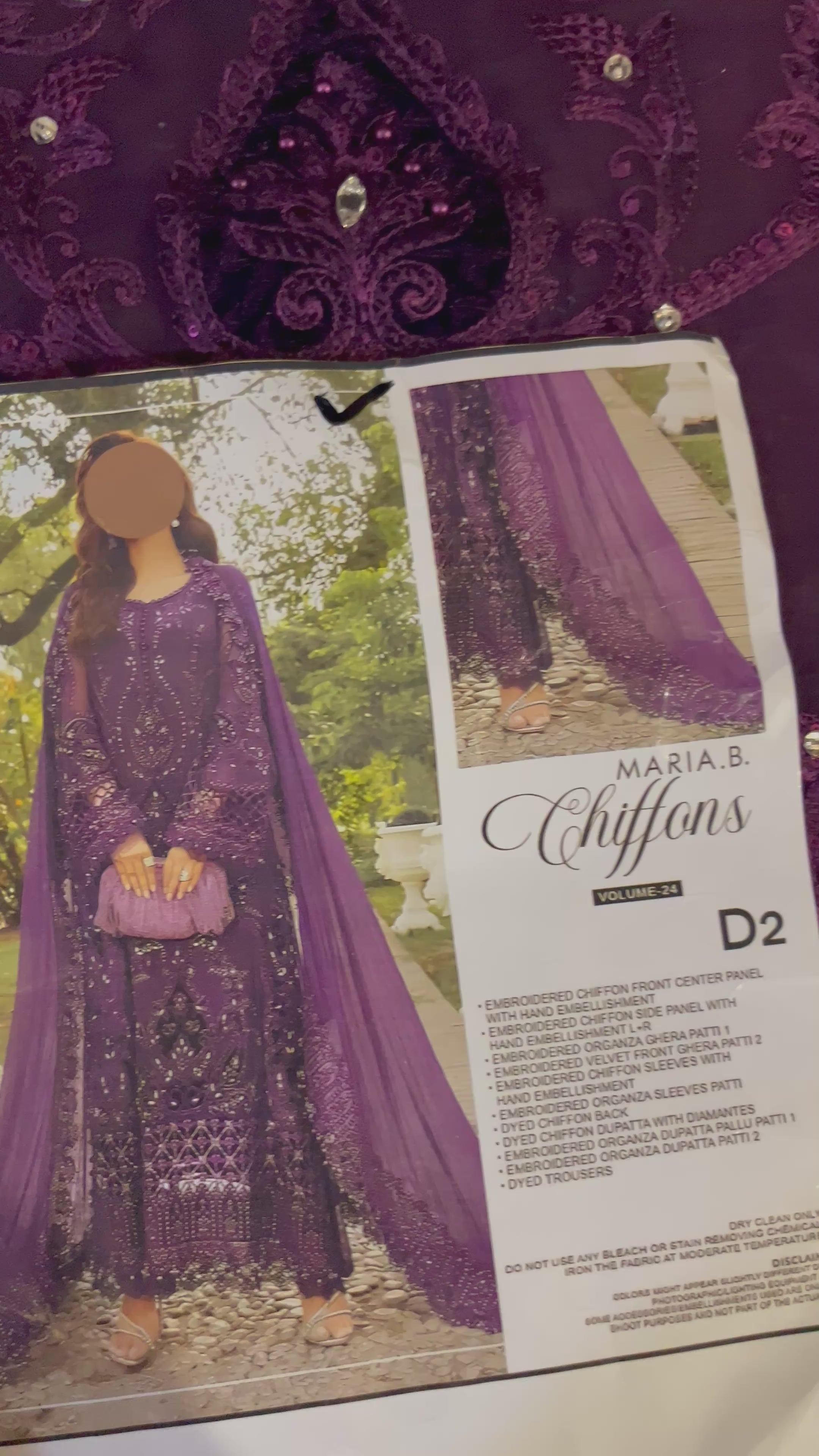 Maria B inspired Embroidered Chiffon Suit 3pc