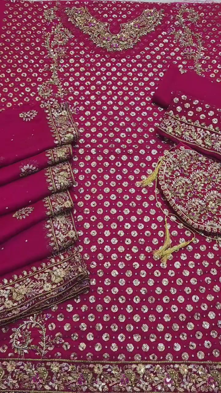 Haris Shakeel Chiffon Hand Embellished & Embroidered 3Pc Dress