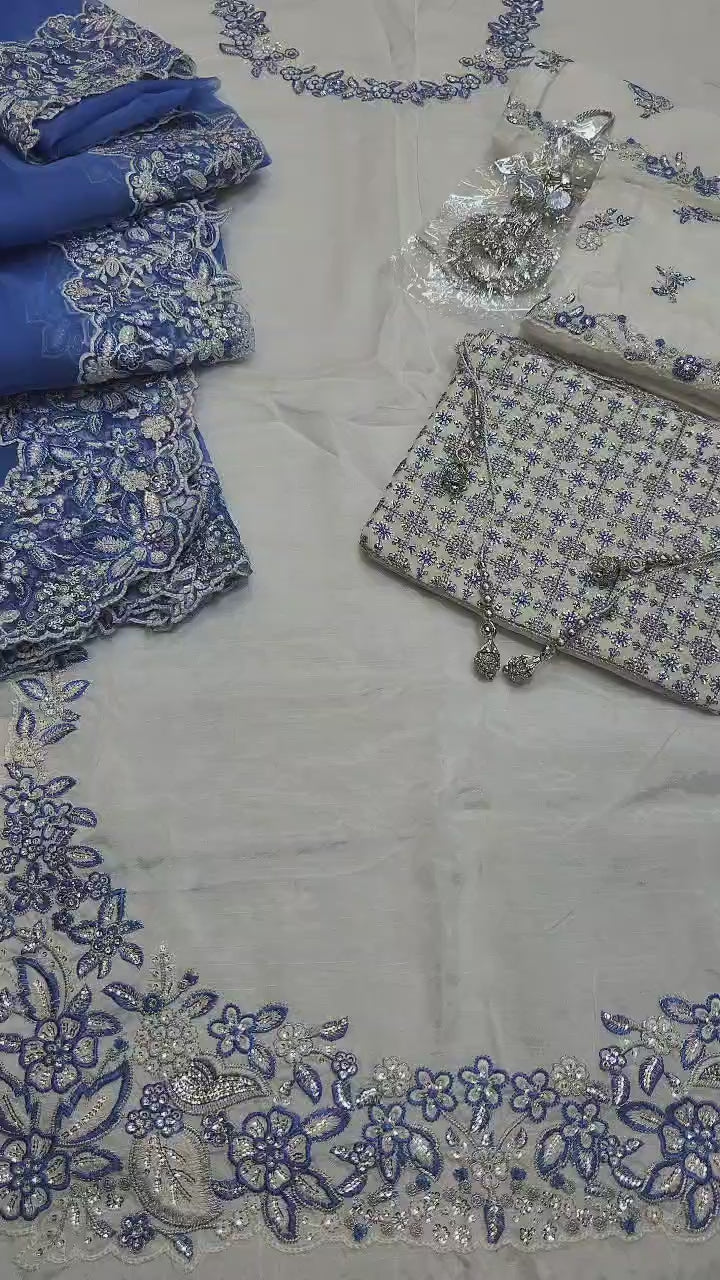 H R Raw Silk Embroidered  3Pc dress
