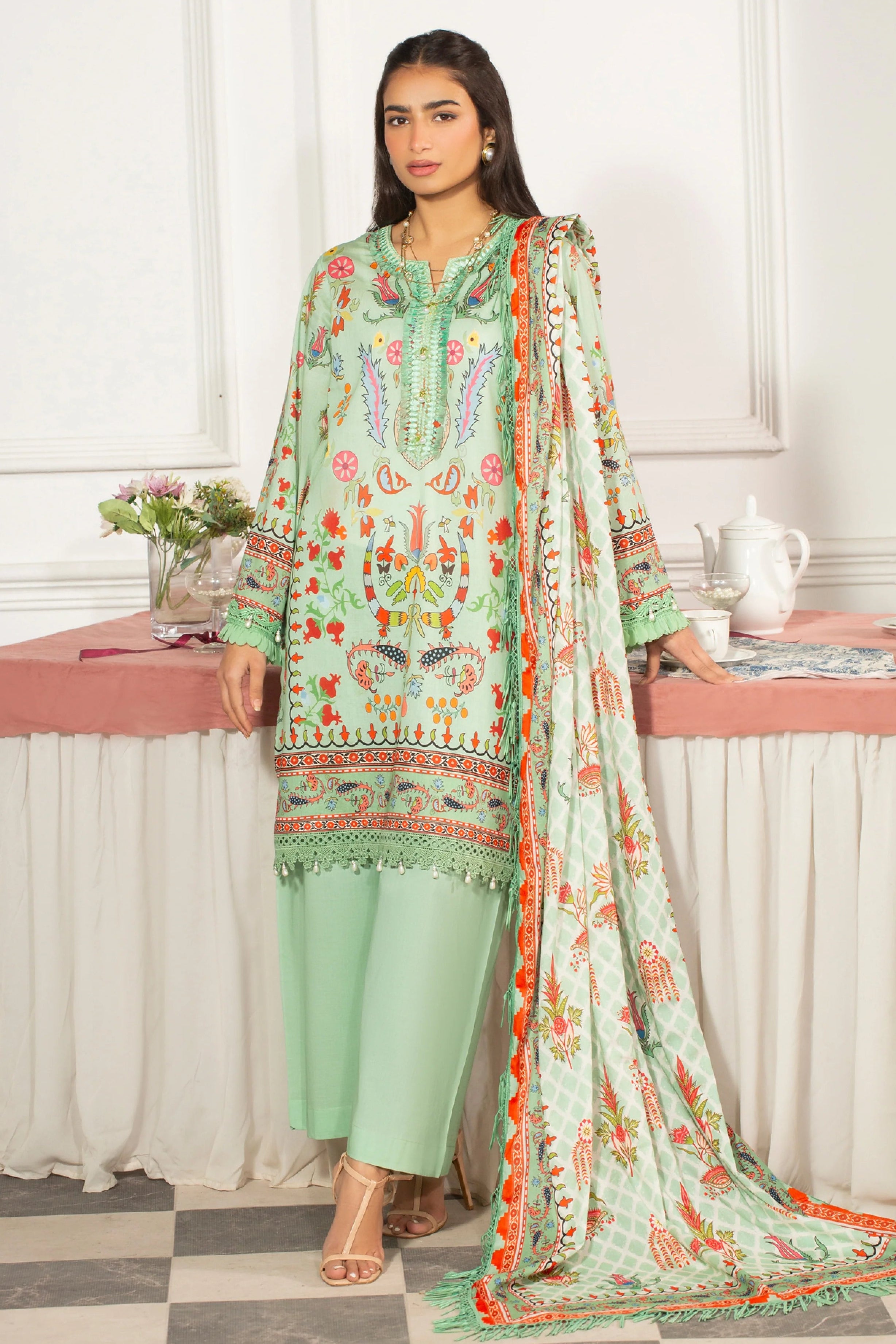 Original Factory Leftover Mausammery Lawn Digital Print 3 Piece Dress