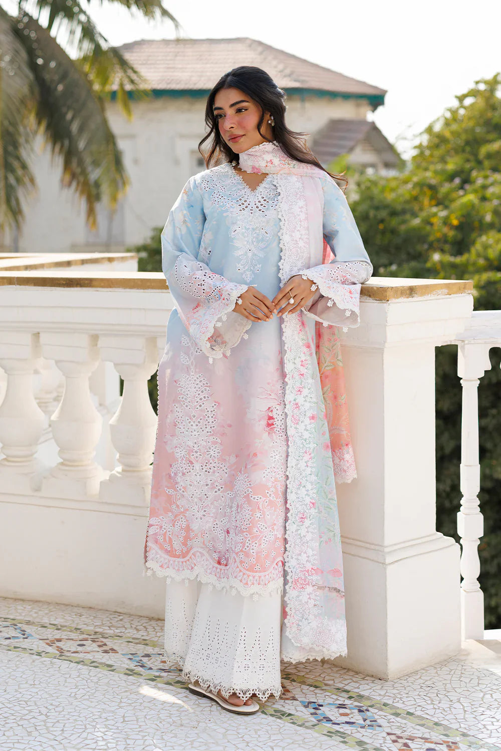 Afrozeh Lawn Chikankari Embroidered & Printed 3 Piece Dress